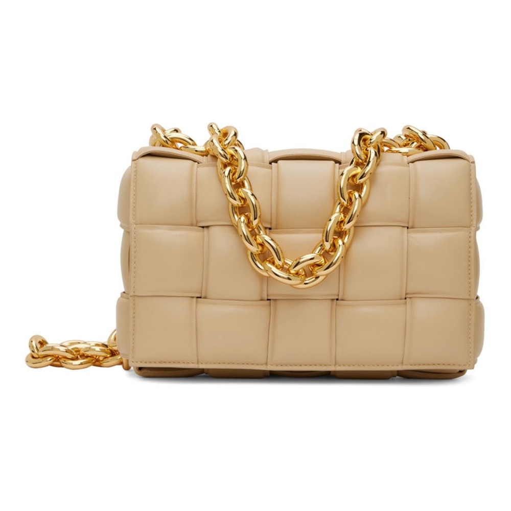 Bottega Veneta Almond Intrecciato Leather Gold Chain Cassette Bag